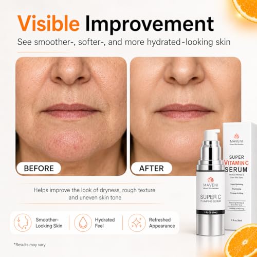 MAVENI Vitamin C Serum with Hyaluronic Acid - Brightening Anti-Aging Facial Serum for Dark Spots & Fine Lines, 1 Fl Oz