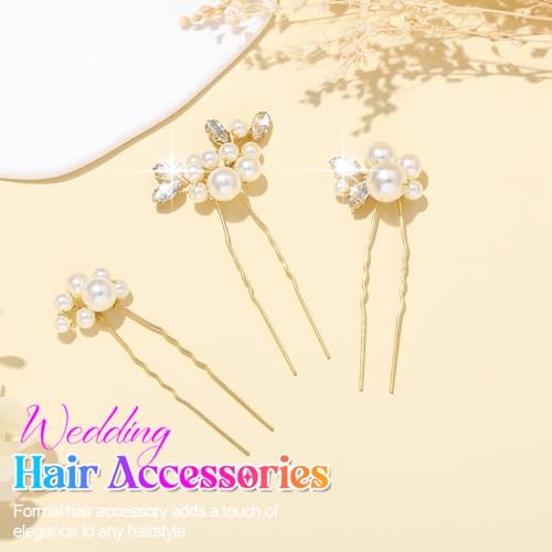 Kilshye Gold Pearl Bridal Hair Pins Pack of 3 - Wedding & Prom Hair Accessories