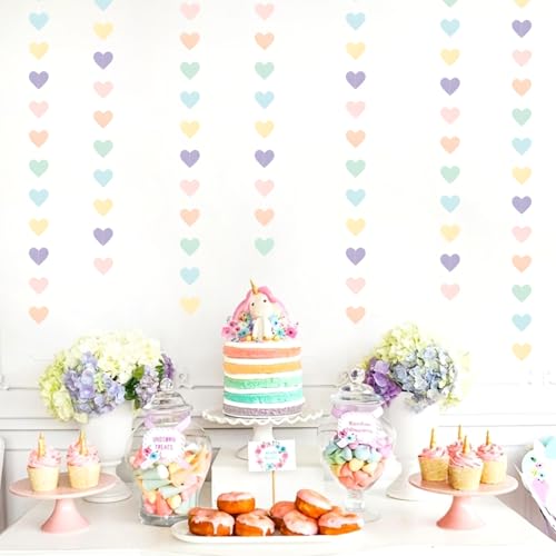 Pastel Rainbow Heart Garland - 52FT Party Streamers for Events
