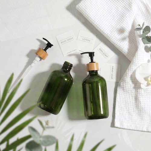 Kasunting Green Soap Dispenser Set with Bamboo Pump, 2 Pack - 17 Fl Oz
