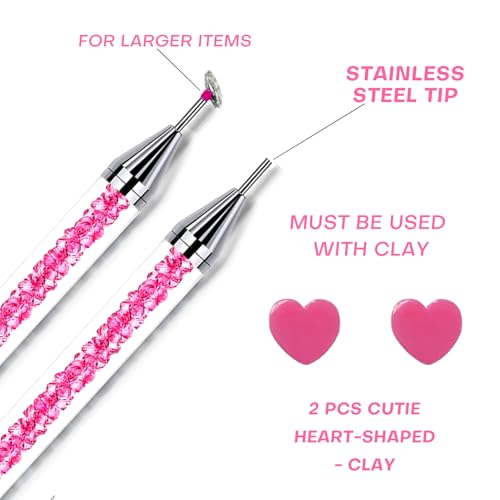Pink Rhinestone Picker Tool Set - 2 Dual-Head Wax Pens & Tweezers
