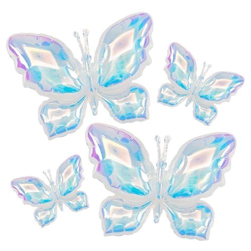 Iridescent Rainbow Butterfly Foil Balloons - 4 Pack for Parties