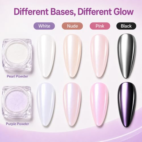 Beetles Chrome Nail Powder Set - 2 Jars White Pearl & Purple Aurora