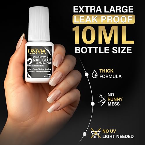 EXSIVIA Strong Nail Glue Kit - 10ml Adhesive & 50ml Remover
