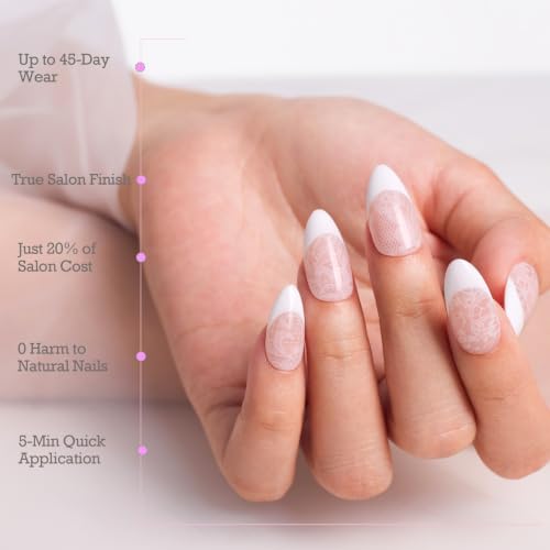 MOKAYIMO Handmade White Lace French Tip Press On Nails, Size L