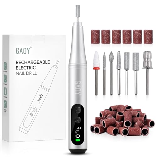 GAOY Cordless Silver Nail Drill with LED Display - 9 Speed Adjustable