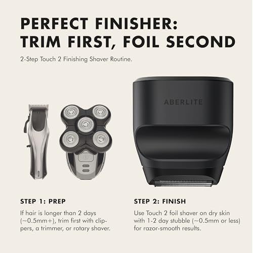 Aberlite Touch 2 Foil Head Shaver for Bald Men - Finishing Foil Shaver for Bald Head & Face, 0.05mm Ultra-Thin Foils for Razor-Smooth Results, Ergonomic Multi-Grip, Waterproof, USB-C Charging (Black)