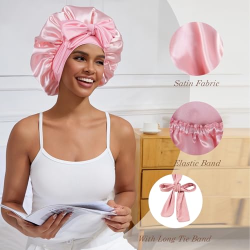 YOHTAS Satin Hair Bonnet for Sleeping - Blush Pink Double Layer Silk Cap