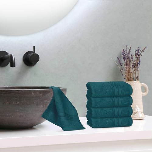 BOUTIQUO 12-Piece Ultra Soft Cotton Washcloths Set - 12x12 Inch Teal Face Towels, Multipurpose & Quick Dry