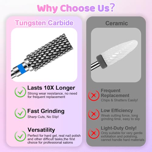 CGBE 10PCS Tungsten Carbide Nail Drill Bits Set - 3/32" Universal Shank