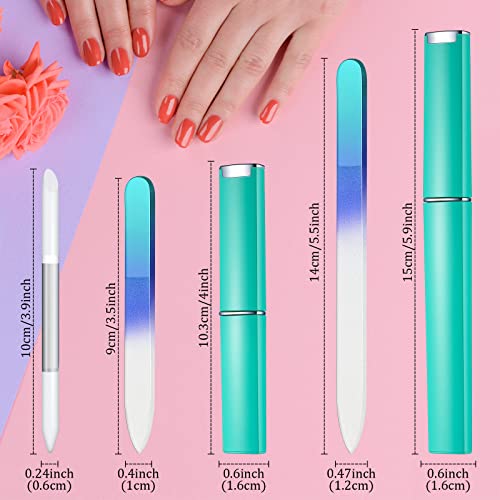 Mudder 6 Pack Green Crystal Glass Nail Files & Cuticle Pusher Set for Natural Nails