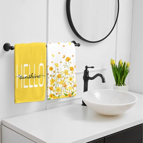 LIOQUN Yellow Flower Hand Towel Set - 2 Pack, 18x26 Inch
