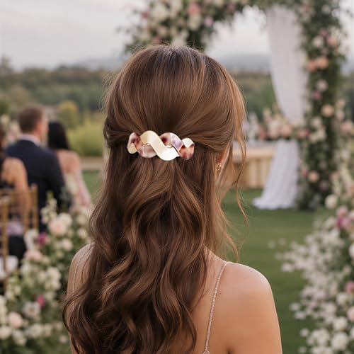 Large French Hair Barrettes for Thick Hair – 3-Pack Marble Swirl Clips