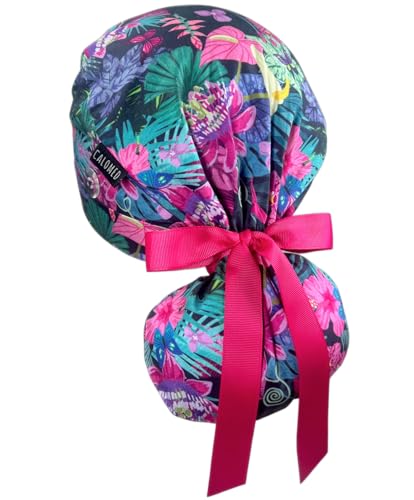 CALOMED Scrub Cap with Buttons and Ribbon Ties - Passion Flowers Print