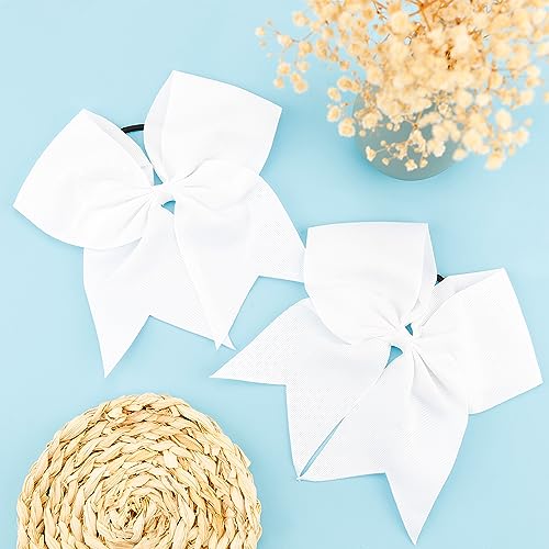 WRNZL 2 Pcs 8-Inch White Cheerleader Bows with Scrunchies