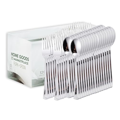 Silver Disposable Cutlery Set - 120 Count Plastic Spoons & Forks