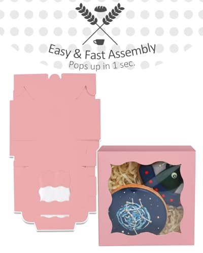 qiqee Pink Bakery Box with Window, 30 Pack - 4x4x2.5 Inch Macaron & Donut Boxes