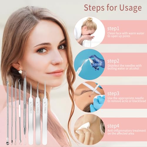Blackhead Remover Tool Kit - 12 Piece Pimple Popper & Tweezers Set