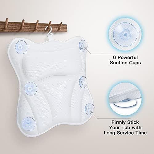 B BEAUTYBABY Deluxe Head Neck Shoulder Support Bath Pillow with 6 Suction Cups