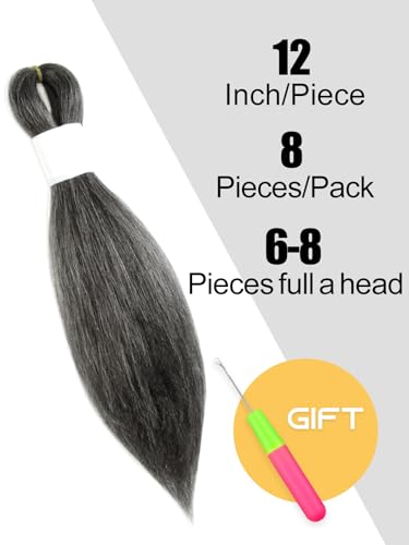 KAVSORAPI 12 Inch Pre-Stretched Braiding Hair - Salt & Pepper Synthetic Yaki