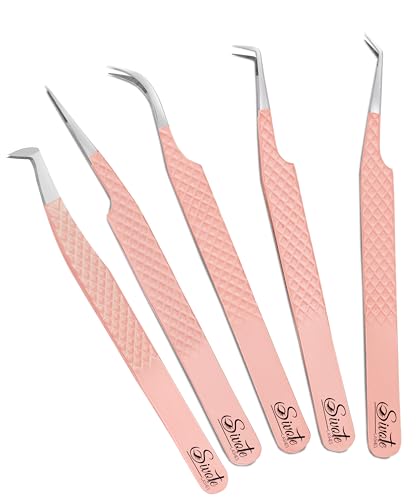 SIVOTE Professional Lash Tweezers Set - 5-Piece Diamond Grip Stainless Steel