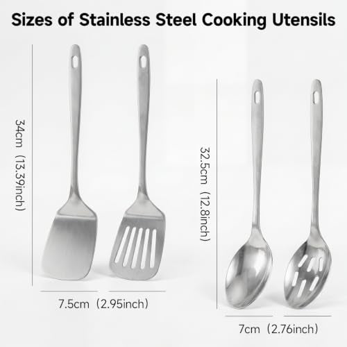 4-Piece Stainless Steel Cooking Utensils Set - Spatula & Spoons