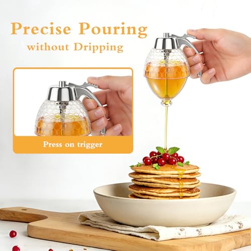 No-Drip Honey Dispenser 8 oz Glass Jar with Honeycomb Design