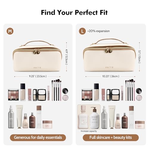 Prite Large Travel Makeup Bag, Waterproof Vegan Leather Cosmetic Organizer