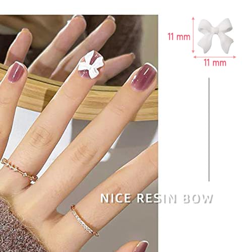 100 Pcs White Bow Nail Charms - 3D Resin Nail Decorations