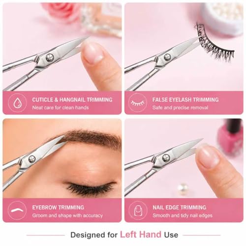LIVINGO Left-Handed Curved Nail Scissors for Precise Manicure & Cuticle Care