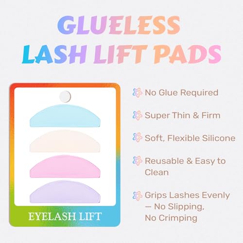 Multicolor Flat Lash Lift Shields - 4 Pcs Glueless Self-Adhesive