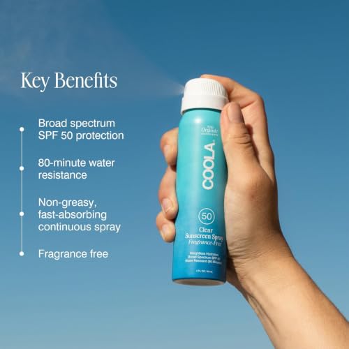 COOLA Clear SPF 50 Sunscreen Spray, Fragrance Free, 2 Fl oz