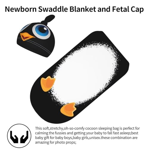 Funny Cartoon Swaddle Blanket and Beanie Hat Set for Newborns