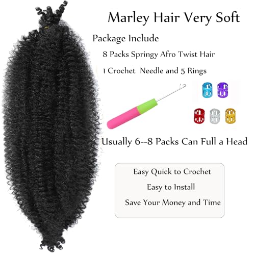 Miyamarch 10 Inch Springy Afro Twist Hair - 8 Packs Black Marley Hair for Kinky Styles