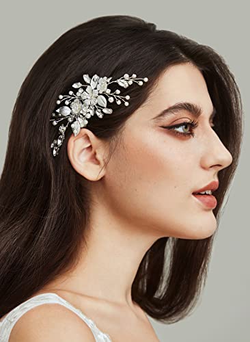 Silver Bridal Hair Comb with Crystals & Pearls - Handmade Wedding Hair Accessory