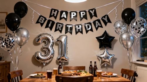 31st Birthday Decorations Set - Black & Silver Party Supplies