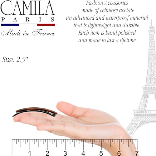 Camila Paris CP2250/2 French Tortoise Shell Hair Barrettes 2.5" for Women & Girls