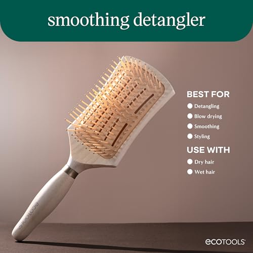 EcoTools Smoothing Detangler Paddle Brush - 1 Count | Flexible Bristles for Wet or Dry Hair