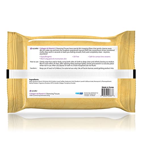 Epielle Cucumber Natural Makeup Remover Wipes 240 Count Pack, Gentle Facial Cleansing Towelettes with Collagen & Argan Oil