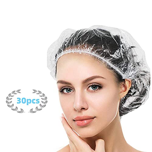 YIZIJIZI 32 Count Disposable Waterproof Shower Caps for Women - Thick Plastic, Travel & Salon Use