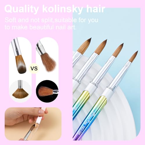 Kolinsky Nail Brush Set - 4PCS Acrylic Nail Art Brushes (Sizes 6/8/12/16)