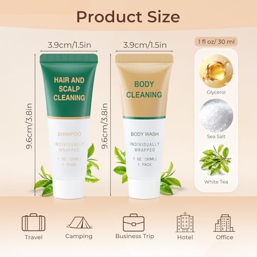Travel Size Shampoo and Body Wash Set - 1 oz Bottles (20 Pack)