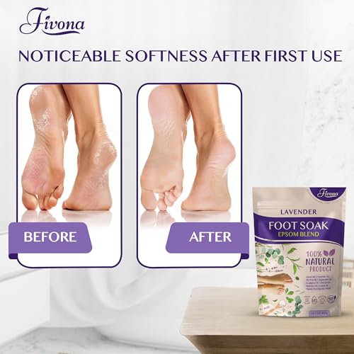 Fivona Lavender Foot Soak Blend 14.1oz - Calming Epsom Salt for Relaxing Pedicure & Callus Softening