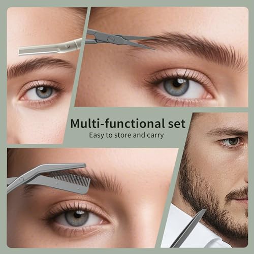 Glamne Eyebrow Trimmer Kit Scissors Tweezers Razor Facial Shaver Grooming Set with Mirror Travel Cases