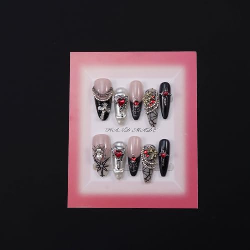 Gothic Punk Press On Nails - Black & Pink Gradient, M/SD315