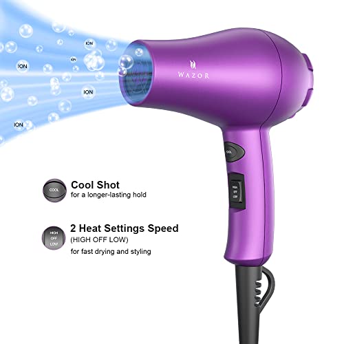 Wazor 1000W Compact Ionic Travel Hair Dryer with Concentrator