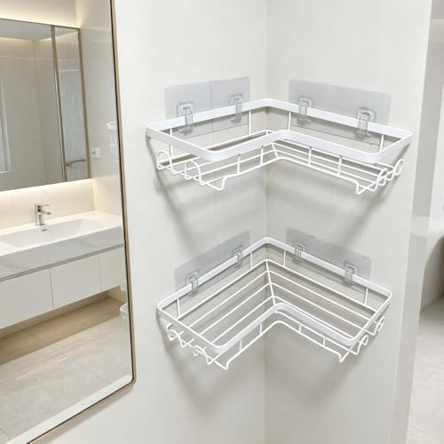 2-Pack Corner Shower Caddy - No Drilling, Rustproof Bathroom Organizer with Hooks