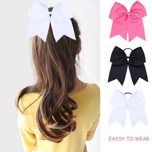 Chiduerm 16 Pcs Large Black Cheer Hair Bows with Elastic Bands - Handmade Ponytail Holders for Girls & Cheerleading