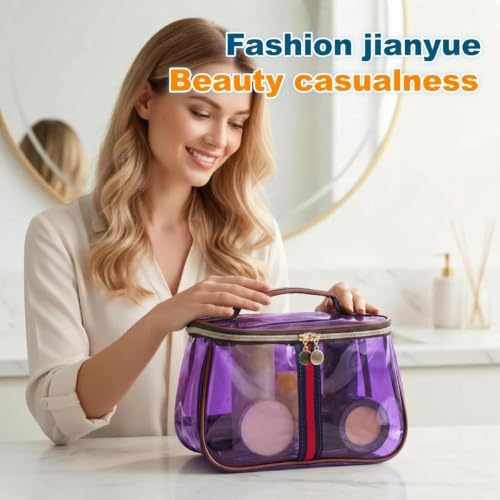 Women’s Waterproof Vintage Clear Cosmetic Bag with Zipper - Large Capacity Travel Toiletry Organizer
