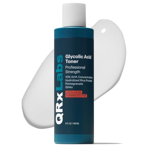 QRxLabs Glycolic Acid Toner 10% AHA Brightening Exfoliant - 6 Fl Oz, Face Toner for Skin Renewal and Glow